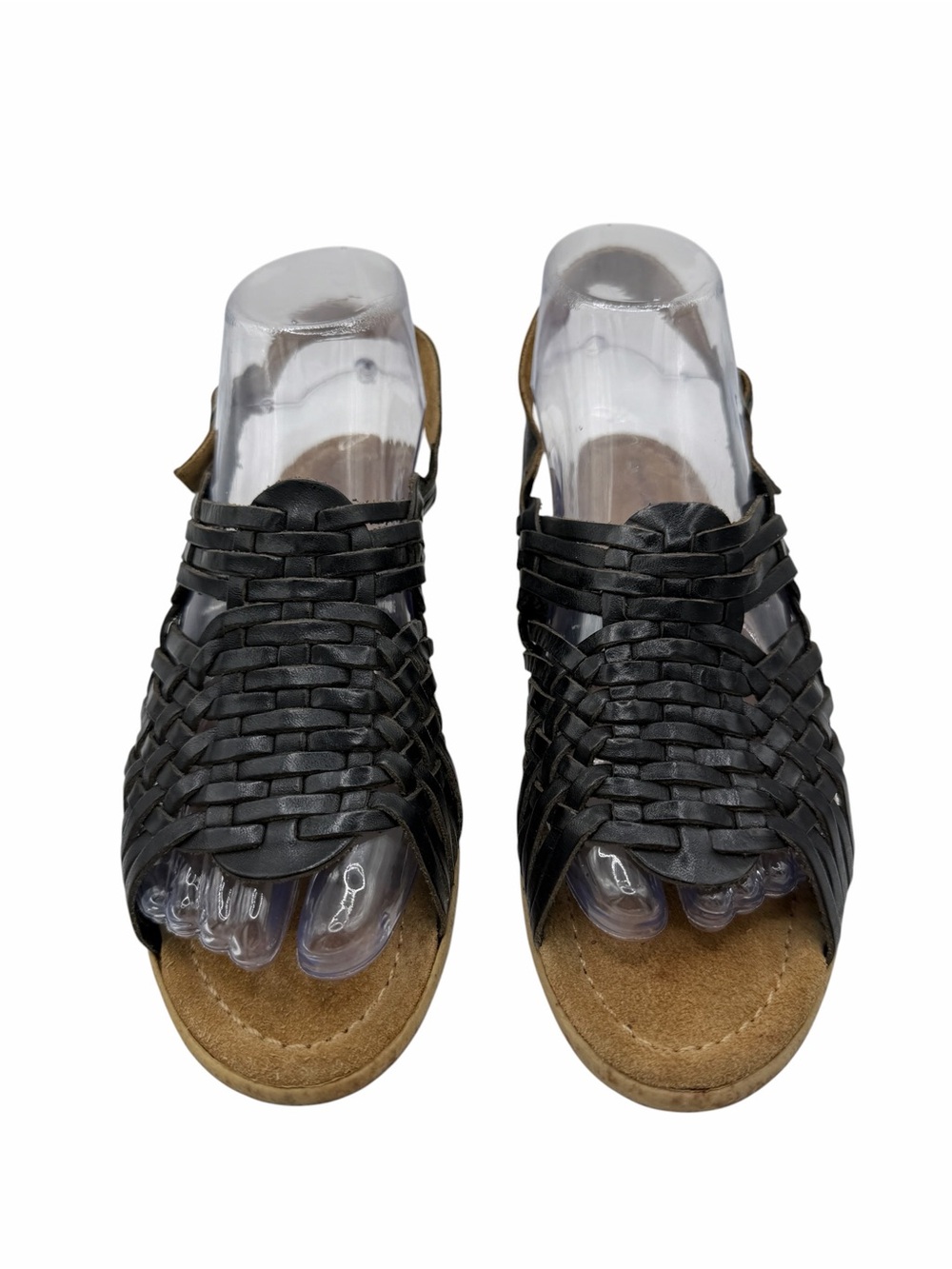 Comfort-Ease Black Leather Woven Slingback Sandals - Made in Brazil - Size 8